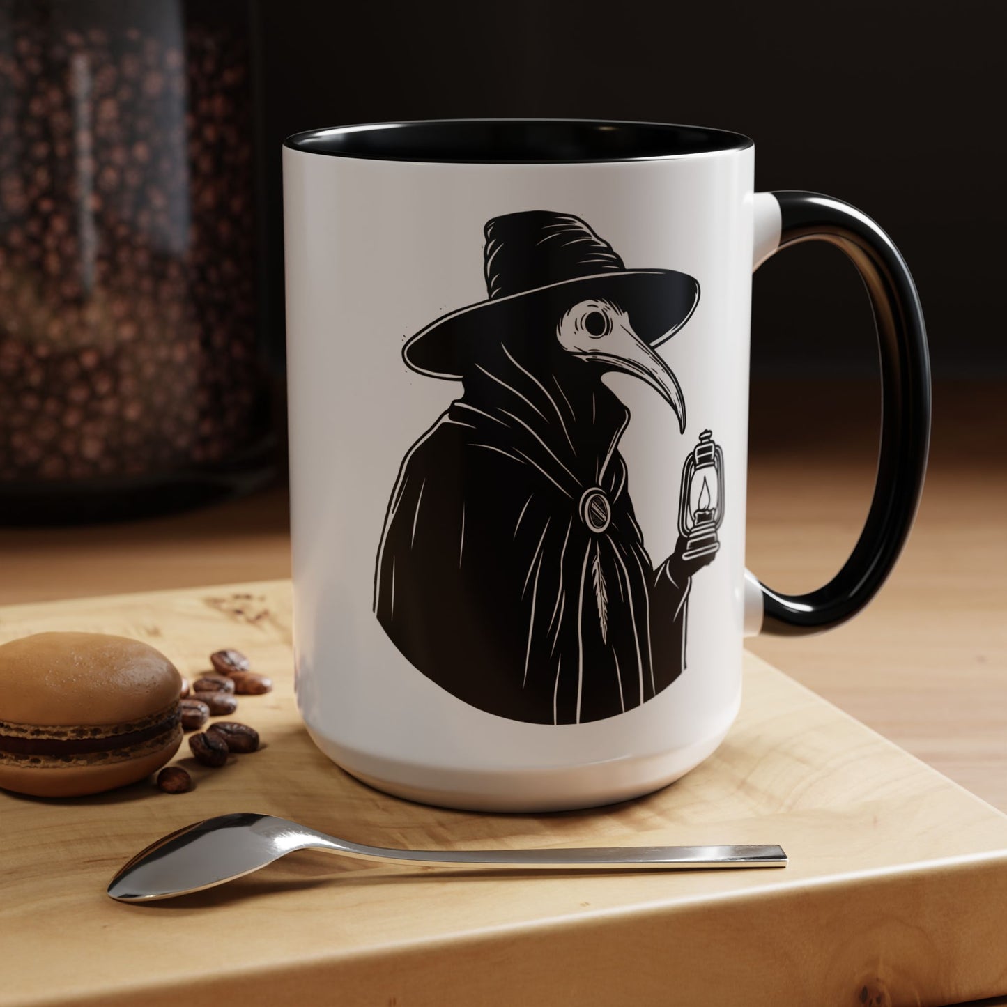 Dark Plague Doctor Accent Coffee Mug, 15oz
