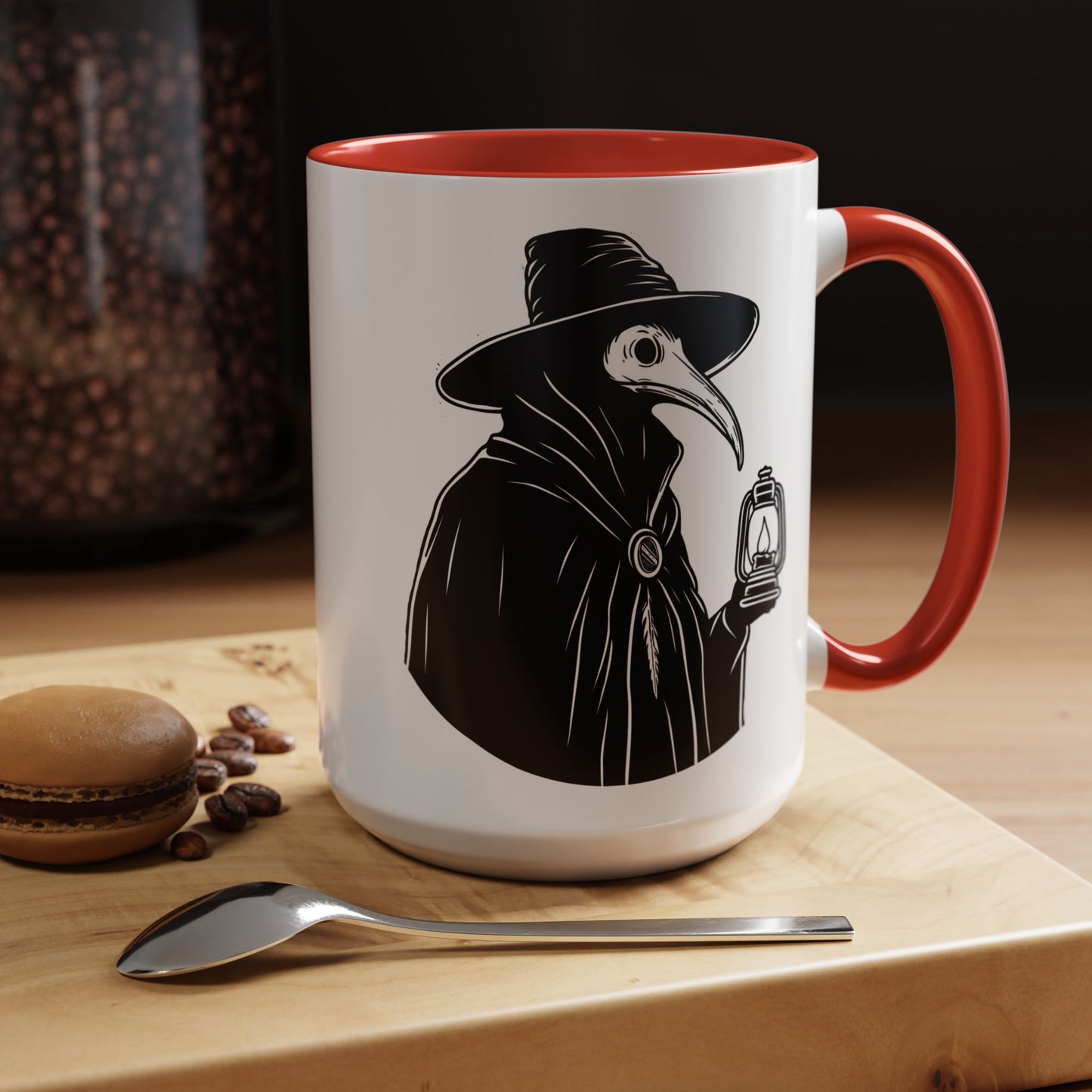 Dark Plague Doctor Accent Coffee Mug, 15oz