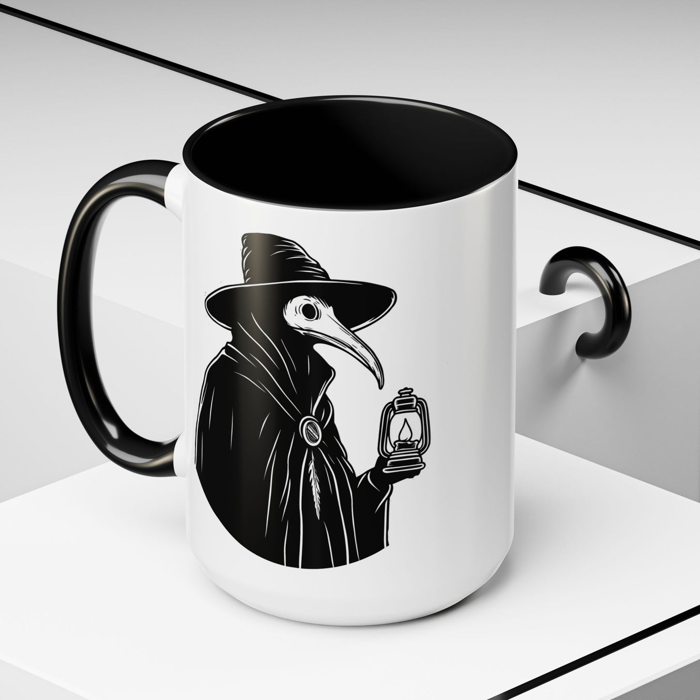 Dark Plague Doctor Accent Coffee Mug, 15oz