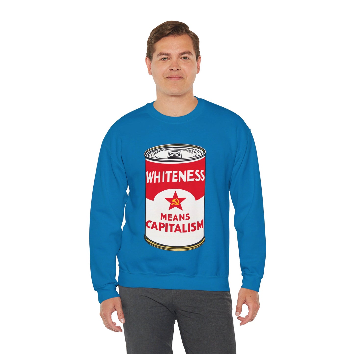 Whiteness Means Capitalism Soup Can Unisex Heavy Blend™ Crewneck Sweatshirt