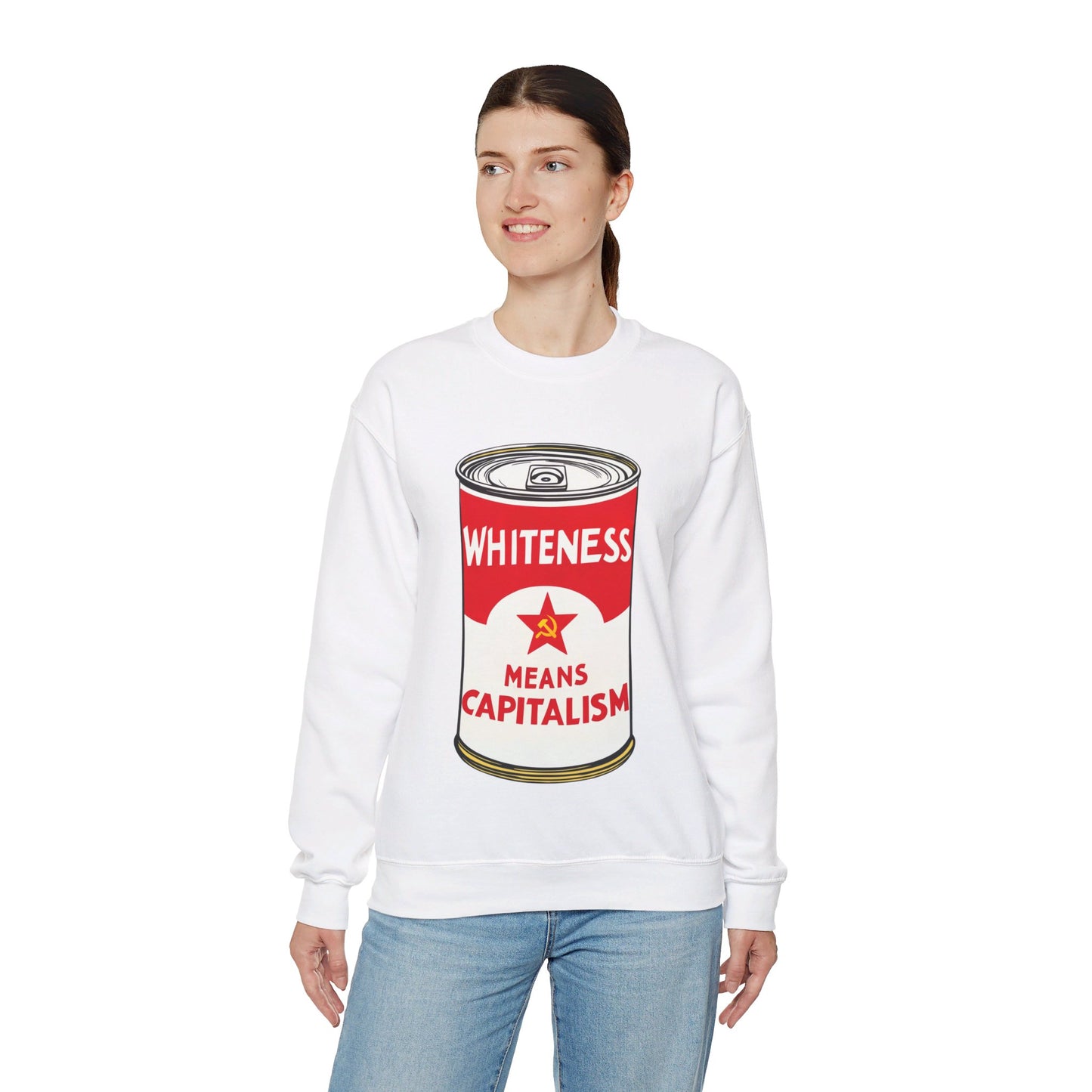 Whiteness Means Capitalism Soup Can Unisex Heavy Blend™ Crewneck Sweatshirt