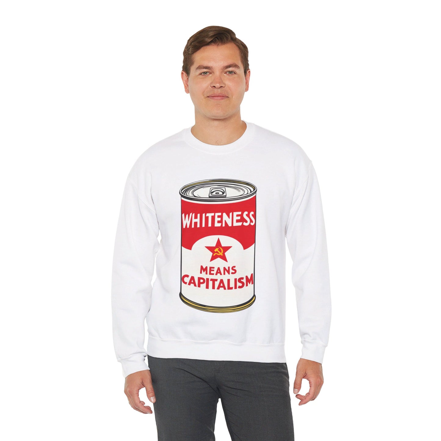 Whiteness Means Capitalism Soup Can Unisex Heavy Blend™ Crewneck Sweatshirt