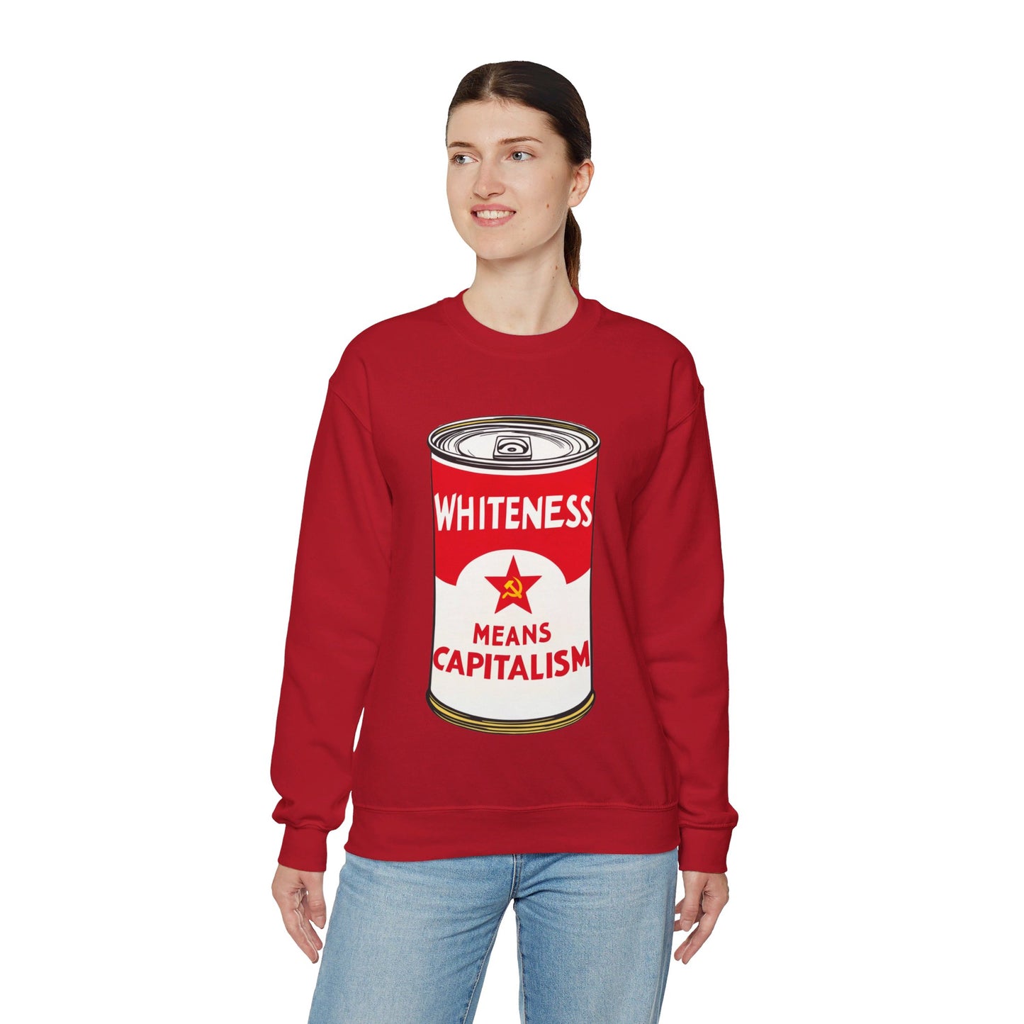 Whiteness Means Capitalism Soup Can Unisex Heavy Blend™ Crewneck Sweatshirt