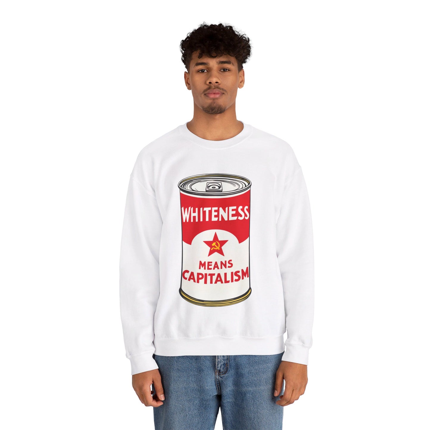 Whiteness Means Capitalism Soup Can Unisex Heavy Blend™ Crewneck Sweatshirt