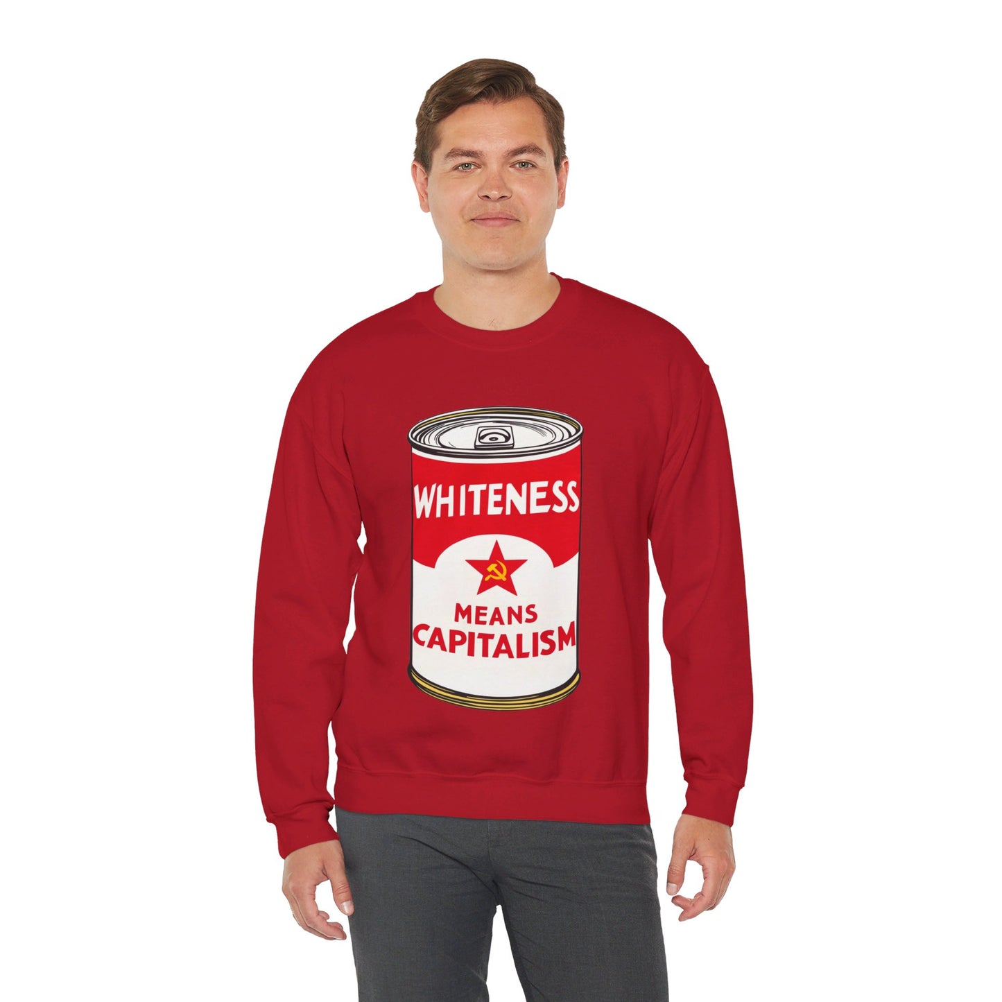 Whiteness Means Capitalism Soup Can Unisex Heavy Blend™ Crewneck Sweatshirt